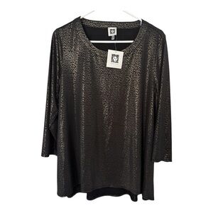 NWT Anne Klein black gold metallic swing top tunic L